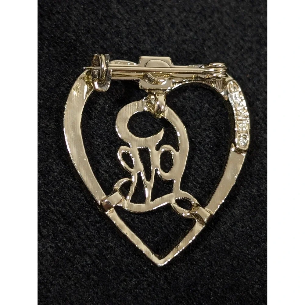 Vintage Gerry's‎ Gold Tone Love Heart Brooch Pin Rhinestone Accent Signed